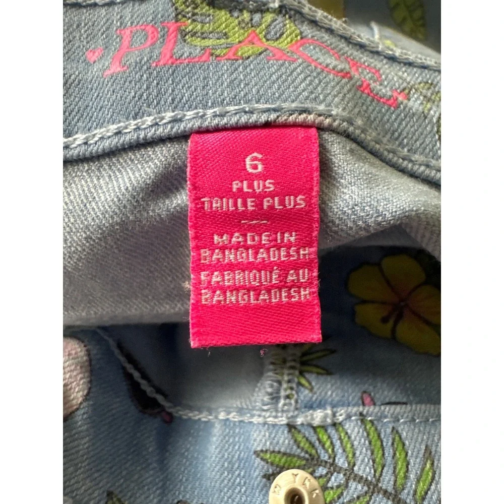 The Children's Place Skimmer Shorts Girls 6‎ Plus Blue Tropical Denim Hibiscus